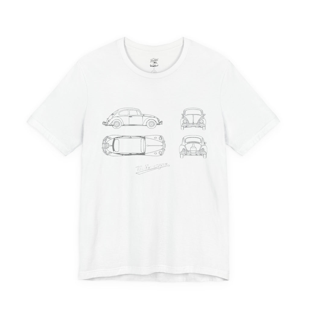 Classic VW Beetle Blueprint Tee — Vintage Car Sketch T-Shirt