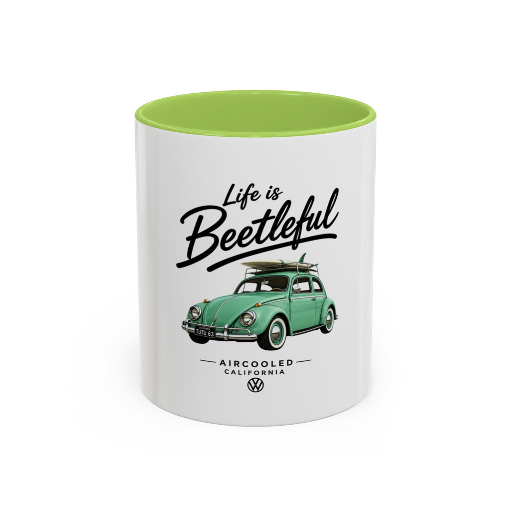 Vintage VW Beetle Coffee Mug – “Life is Beetleful” Accent Mug (11/15oz)