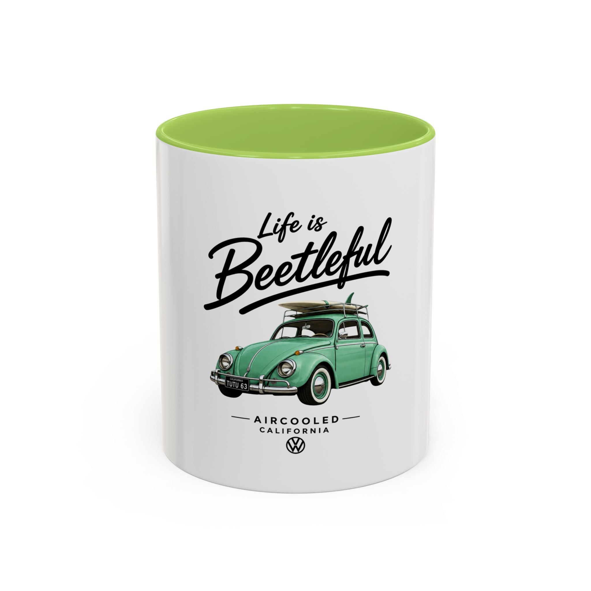Vintage VW Beetle Coffee Mug – “Life is Beetleful” Accent Mug (11/15oz)