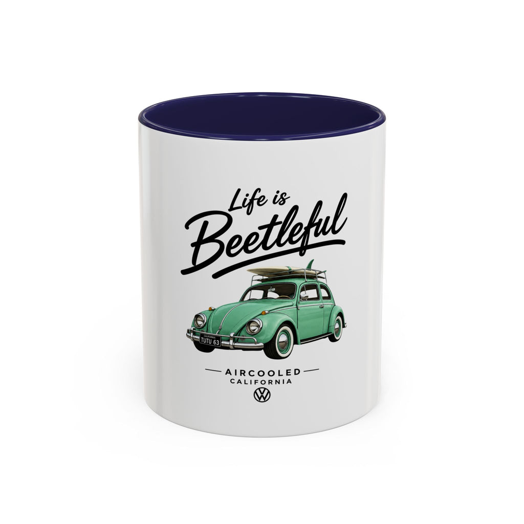 Vintage VW Beetle Coffee Mug – “Life is Beetleful” Accent Mug (11/15oz)