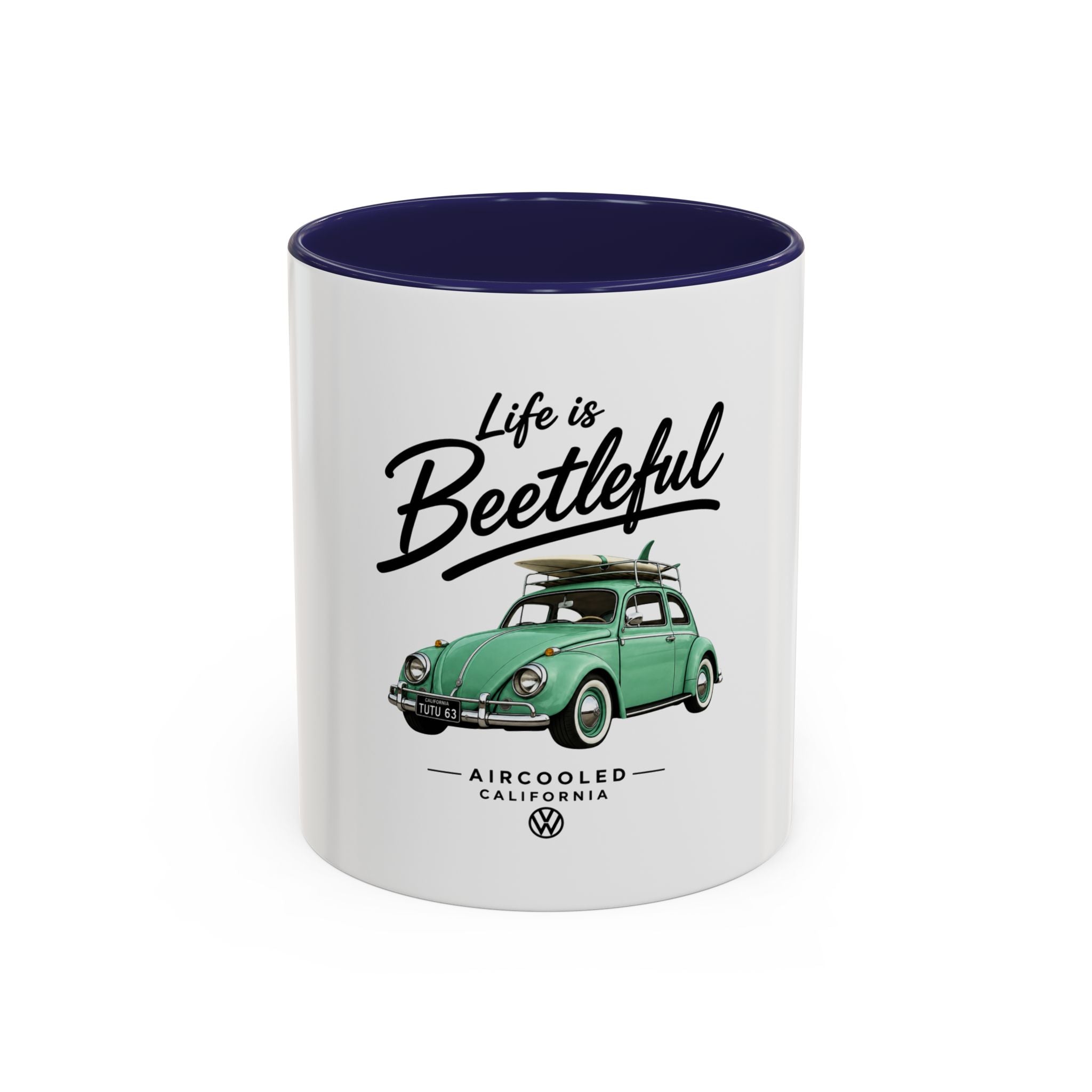 Vintage VW Beetle Coffee Mug – “Life is Beetleful” Accent Mug (11/15oz)