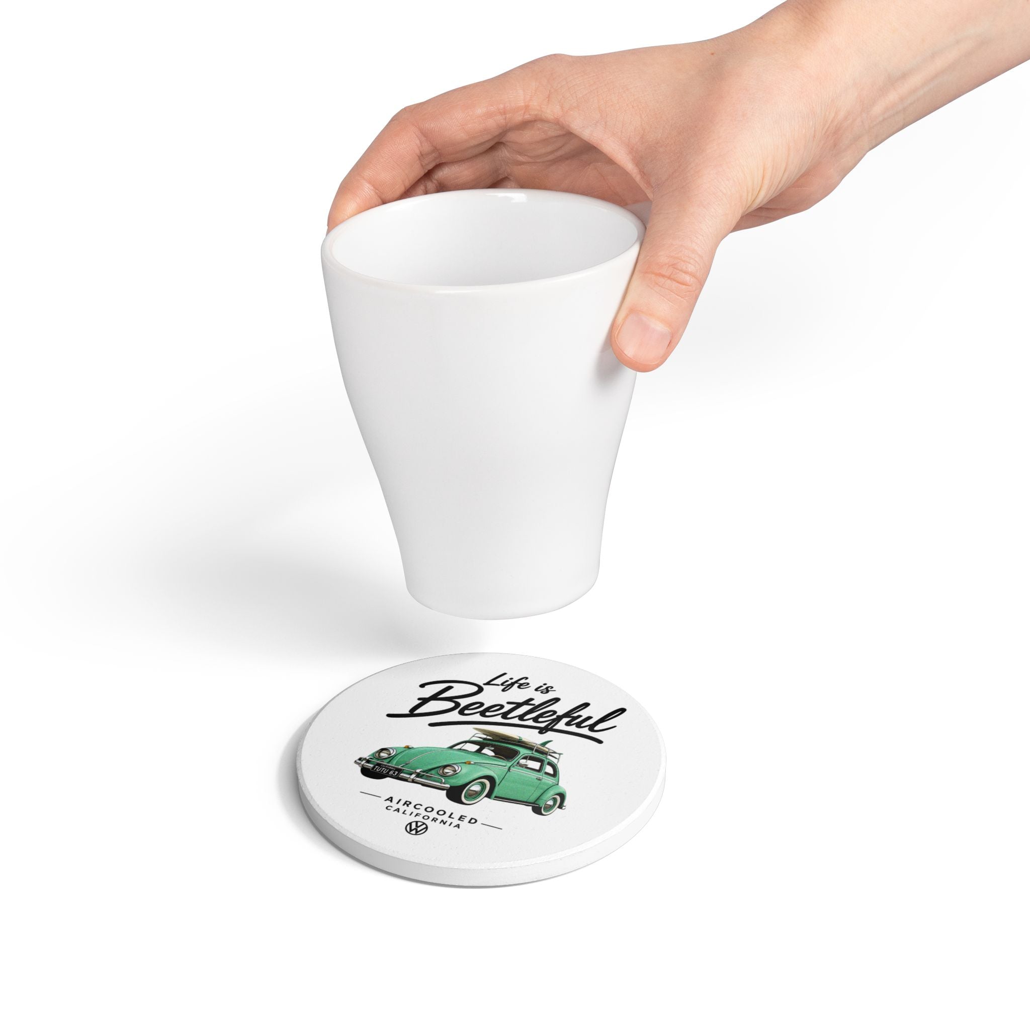Life is Beetleful Ceramic Coaster – Vintage VW Beetle Surf Design