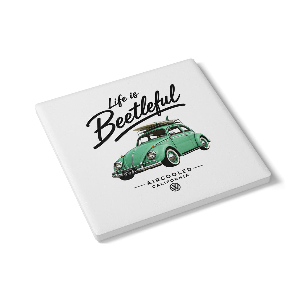 Life is Beetleful Ceramic Coaster – Vintage VW Beetle Surf Design