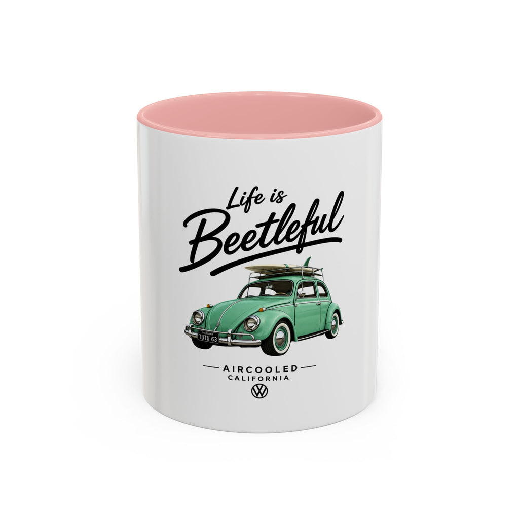 Vintage VW Beetle Coffee Mug – “Life is Beetleful” Accent Mug (11/15oz)
