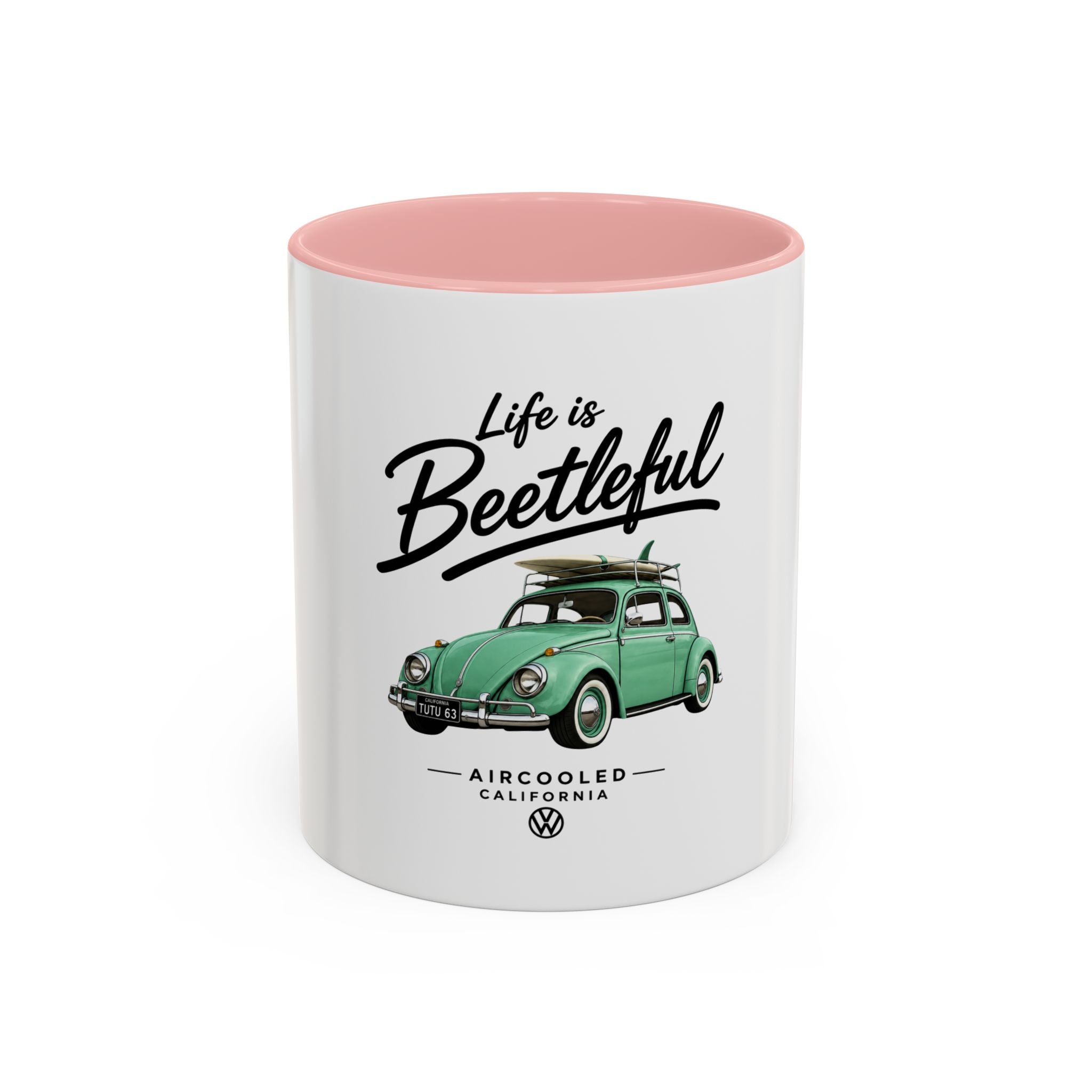 Vintage VW Beetle Coffee Mug – “Life is Beetleful” Accent Mug (11/15oz)