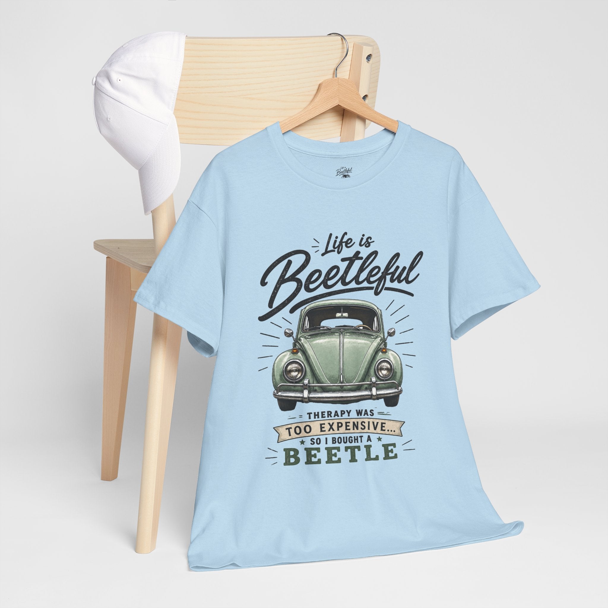 Beetle Car T-Shirt — "Life is Beetleful" Vintage VW Graphic Tee