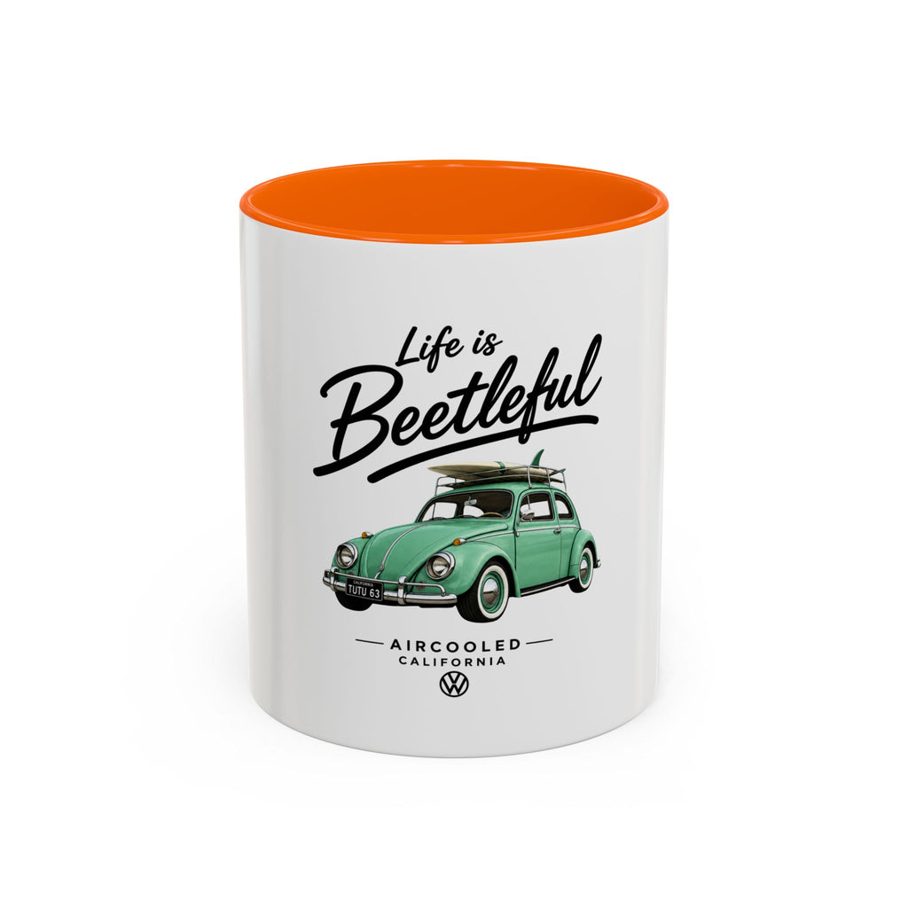 Vintage VW Beetle Coffee Mug – “Life is Beetleful” Accent Mug (11/15oz)