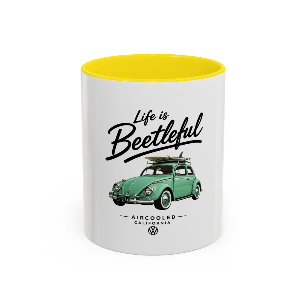 Vintage VW Beetle Coffee Mug – “Life is Beetleful” Accent Mug (11/15oz)