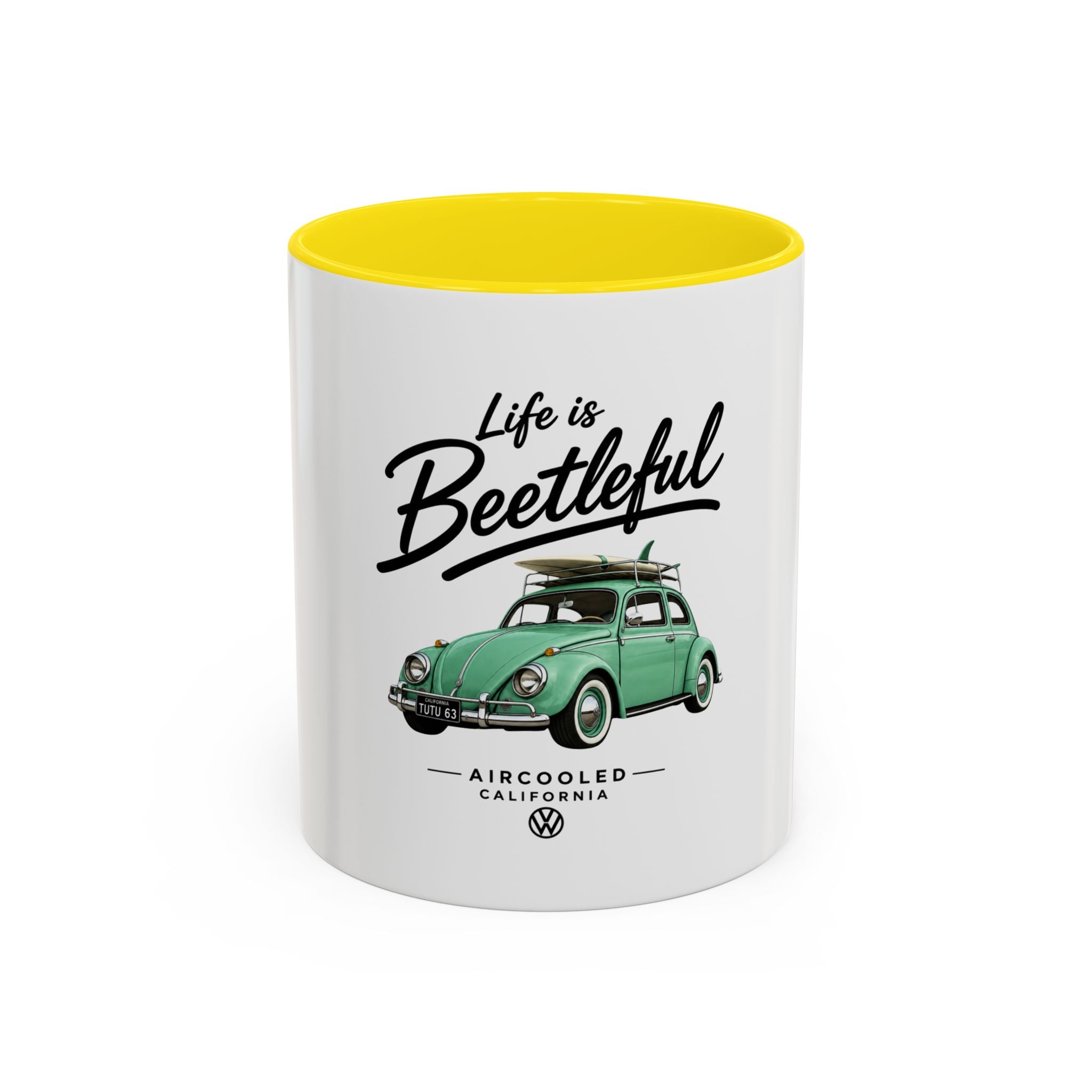 Vintage VW Beetle Coffee Mug – “Life is Beetleful” Accent Mug (11/15oz)