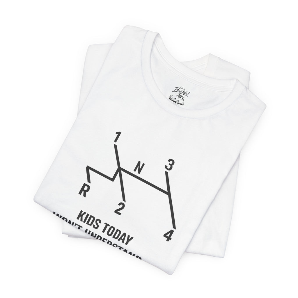 Manual Transmission Gearshift Tee — "Kids Today Won't Understand" Vintage Car Shirt