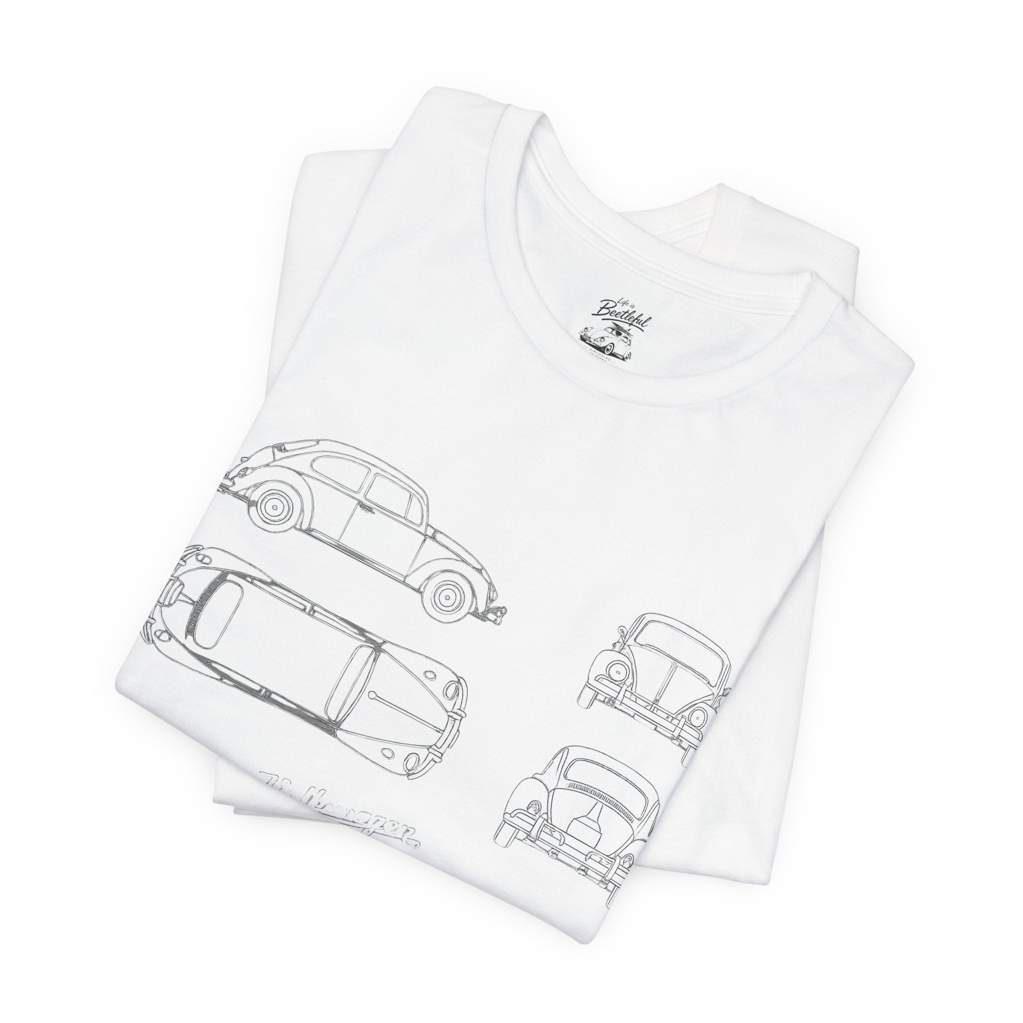 Classic VW Beetle Blueprint Tee — Vintage Car Sketch T-Shirt
