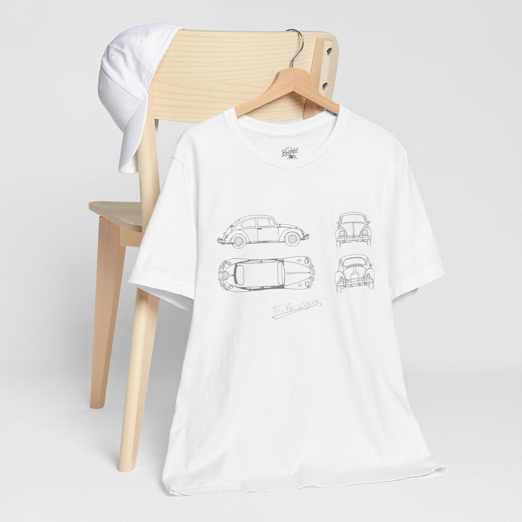 Classic VW Beetle Blueprint Tee — Vintage Car Sketch T-Shirt