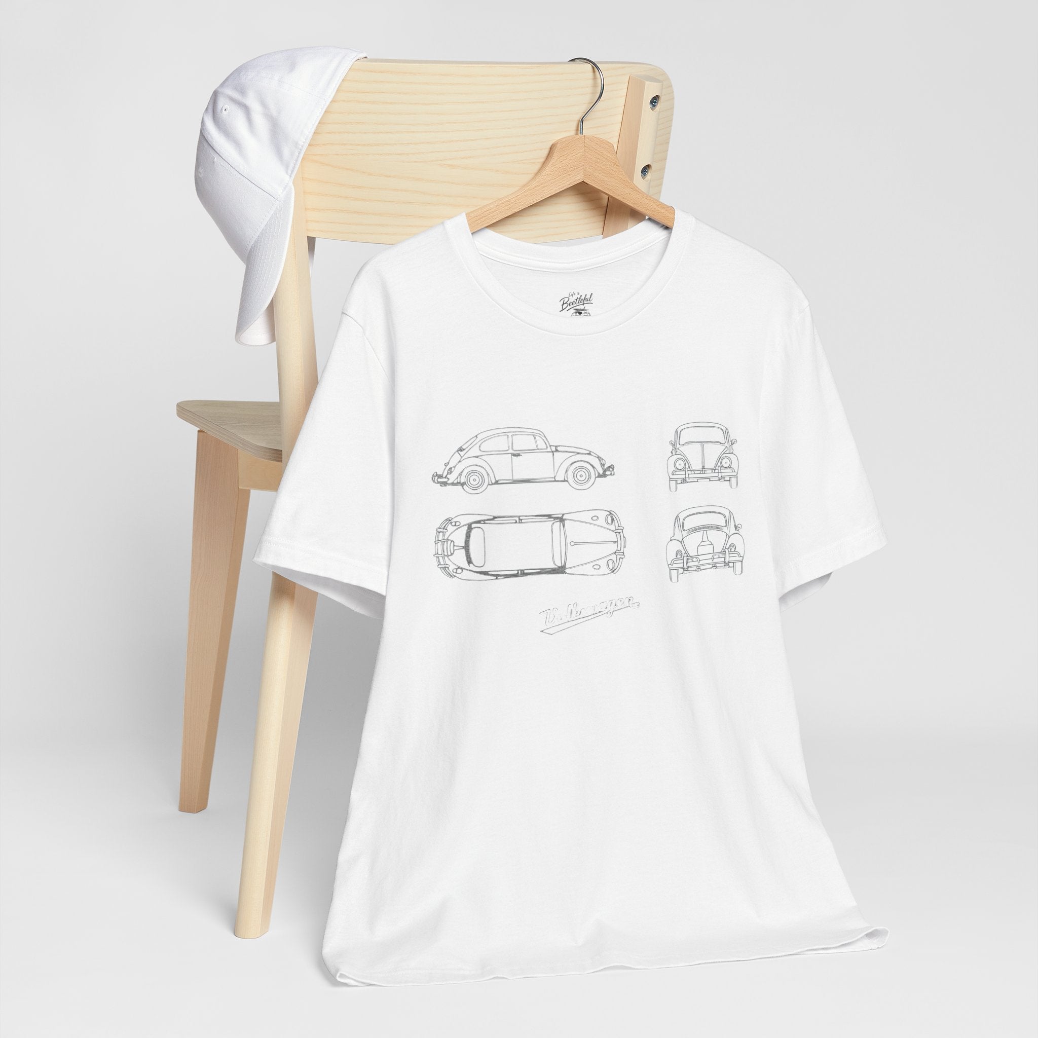 Classic VW Beetle Blueprint Tee — Vintage Car Sketch T-Shirt