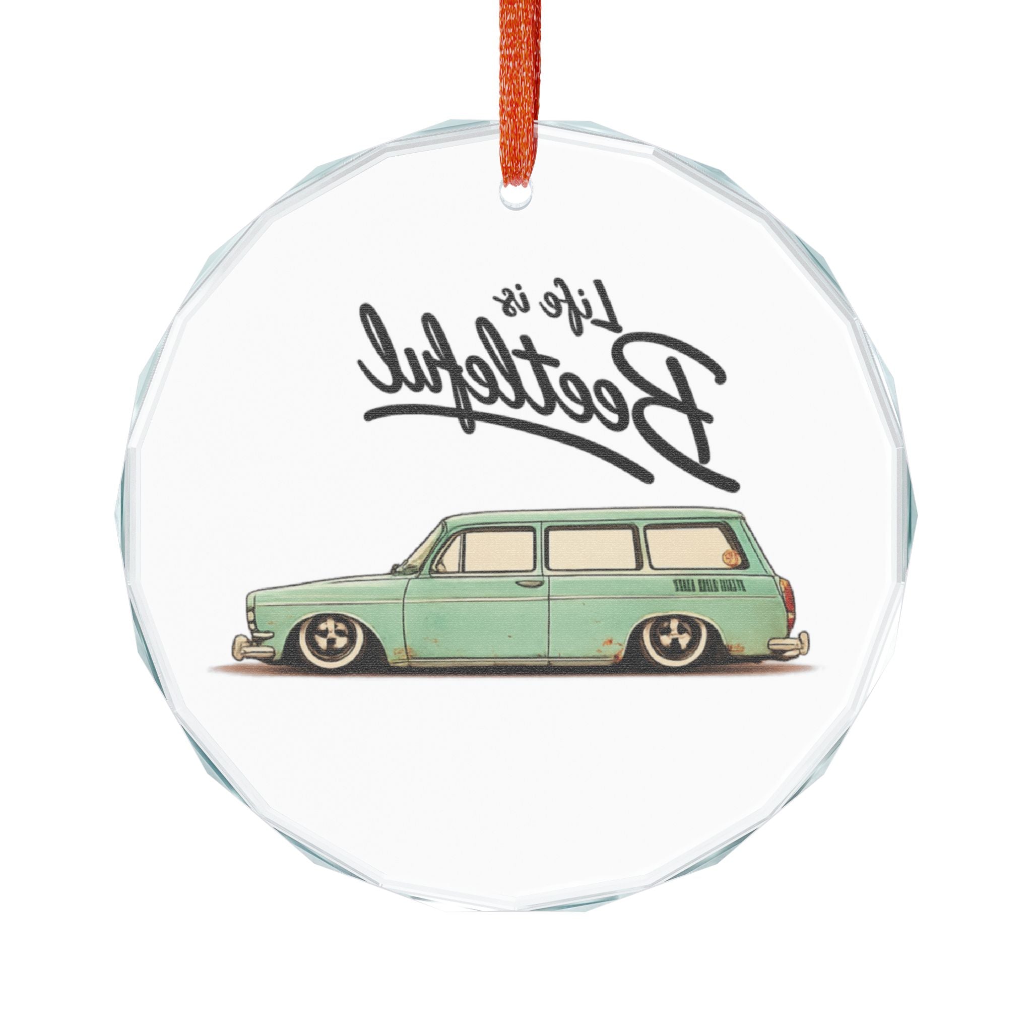 Glass Ornament — "Life is Beetleful" VW Station Wagon Holiday Ornament