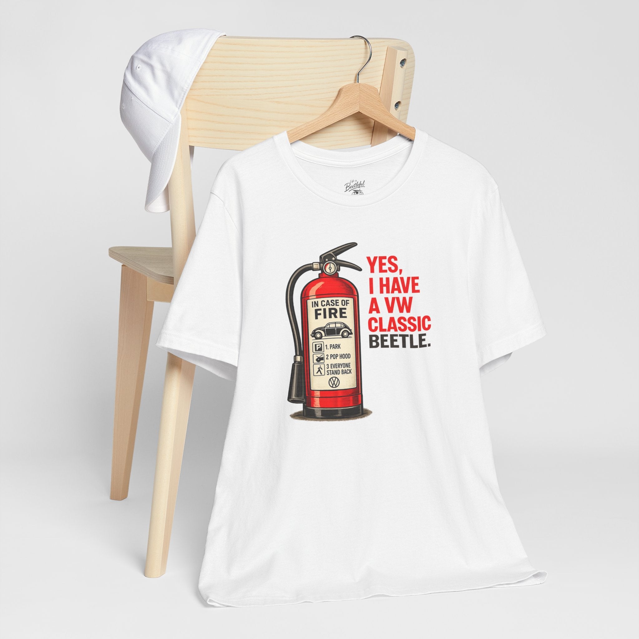 Classic VW Beetle Tee – “Yes, I Have a VW Classic Beetle” Fire Extinguisher Graphic T-Shirt