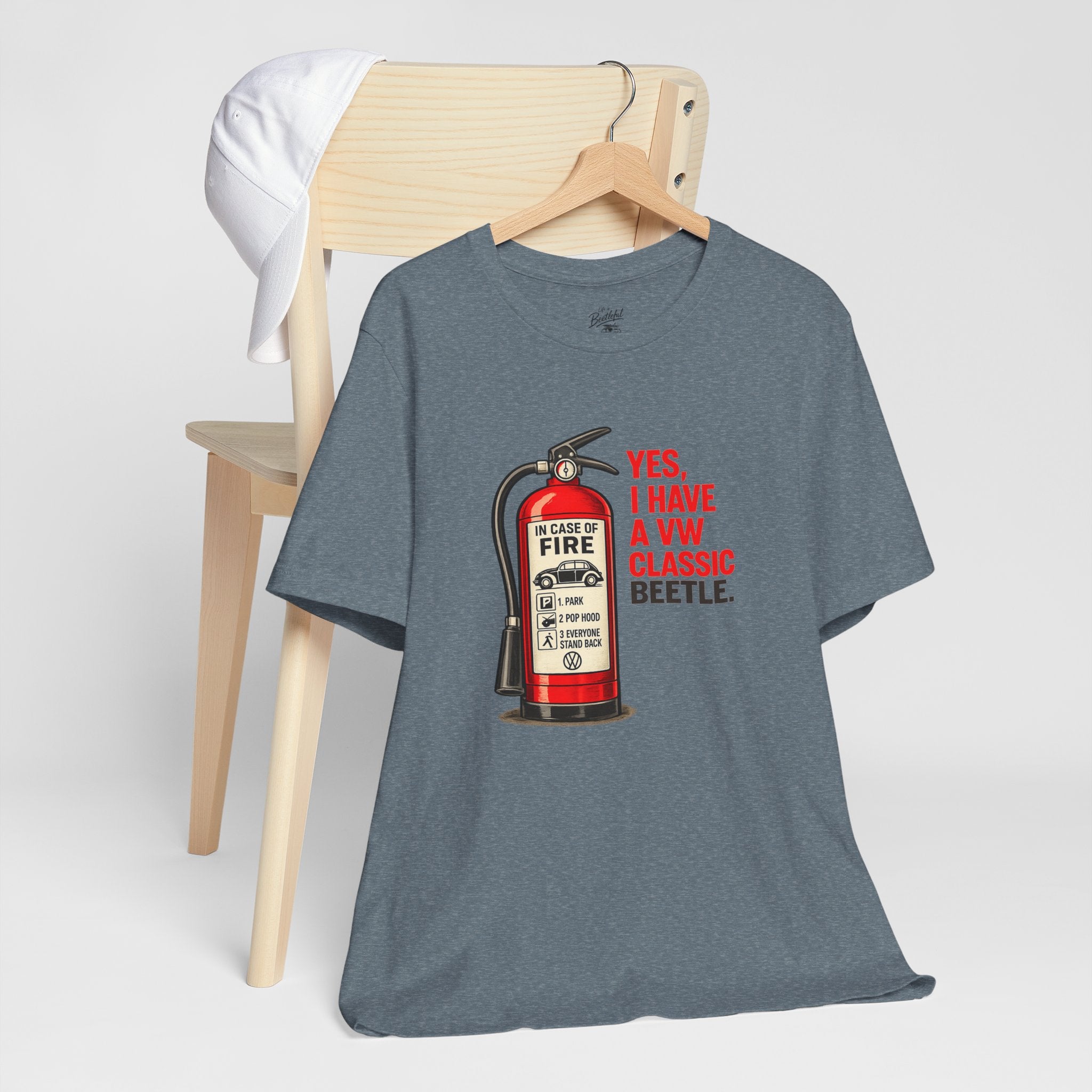 Classic VW Beetle Tee – “Yes, I Have a VW Classic Beetle” Fire Extinguisher Graphic T-Shirt