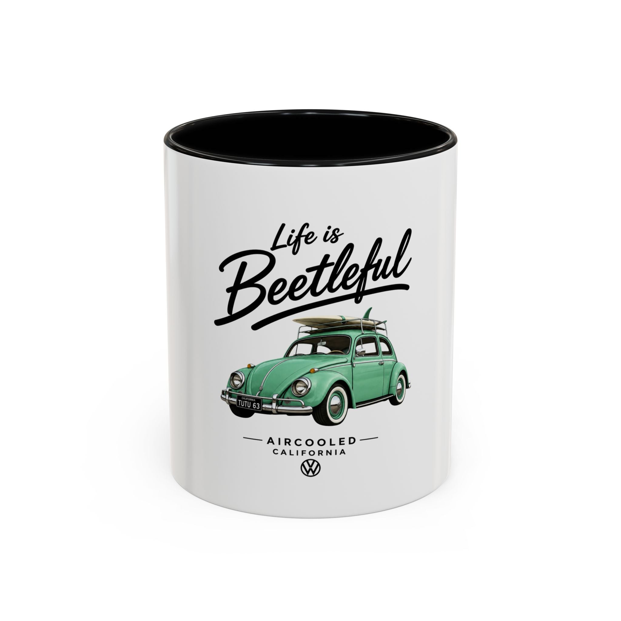 Vintage VW Beetle Coffee Mug – “Life is Beetleful” Accent Mug (11/15oz)