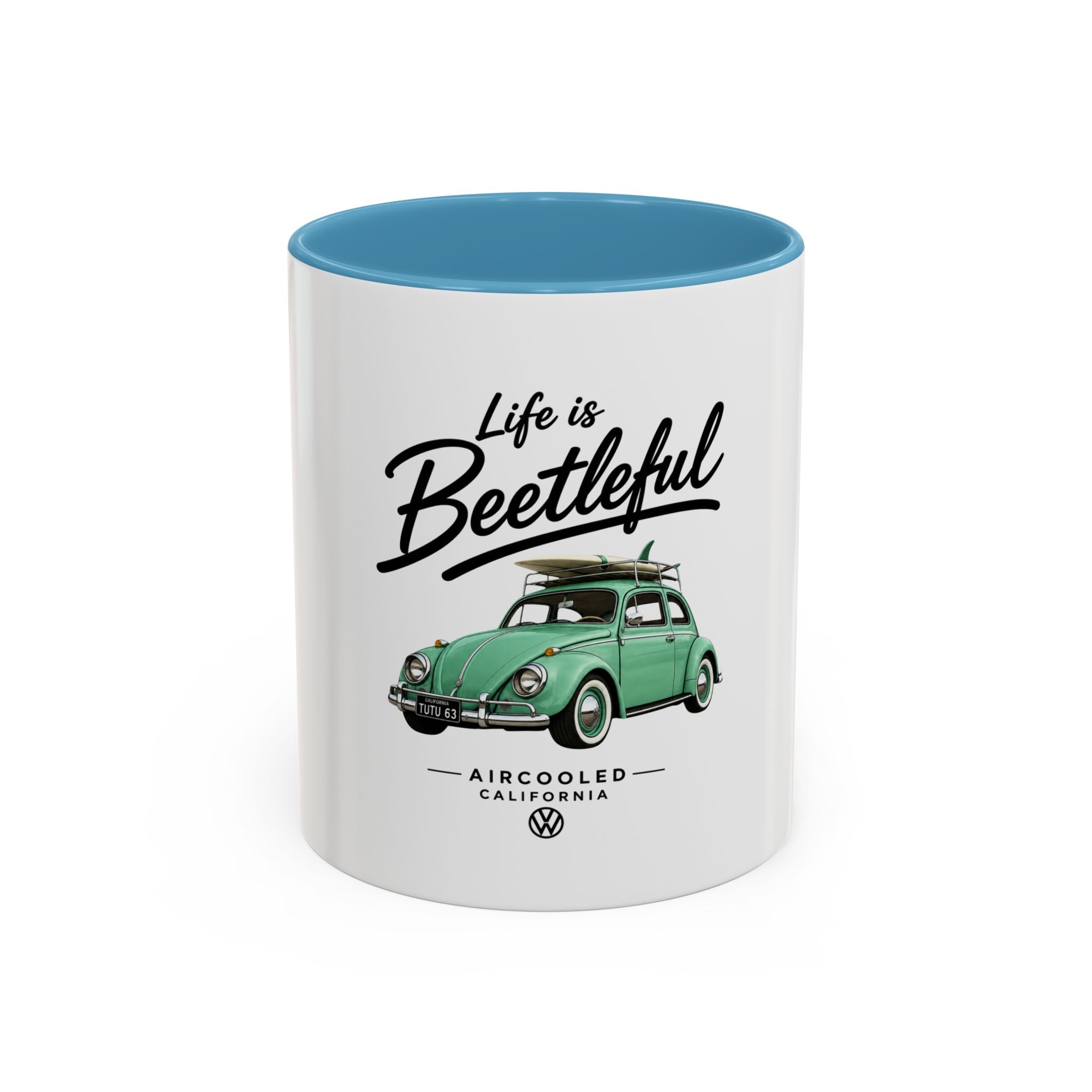 Vintage VW Beetle Coffee Mug – “Life is Beetleful” Accent Mug (11/15oz)