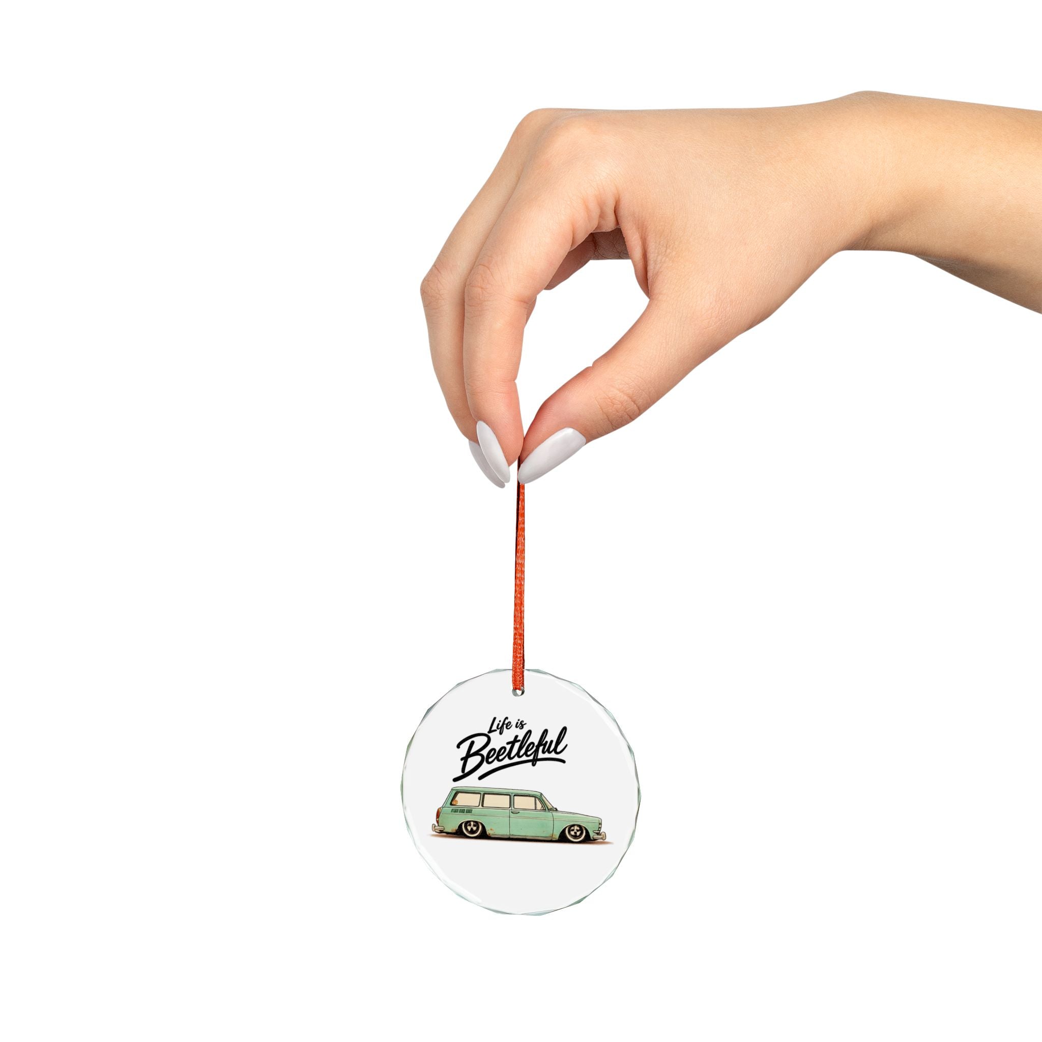 Glass Ornament — "Life is Beetleful" VW Station Wagon Holiday Ornament