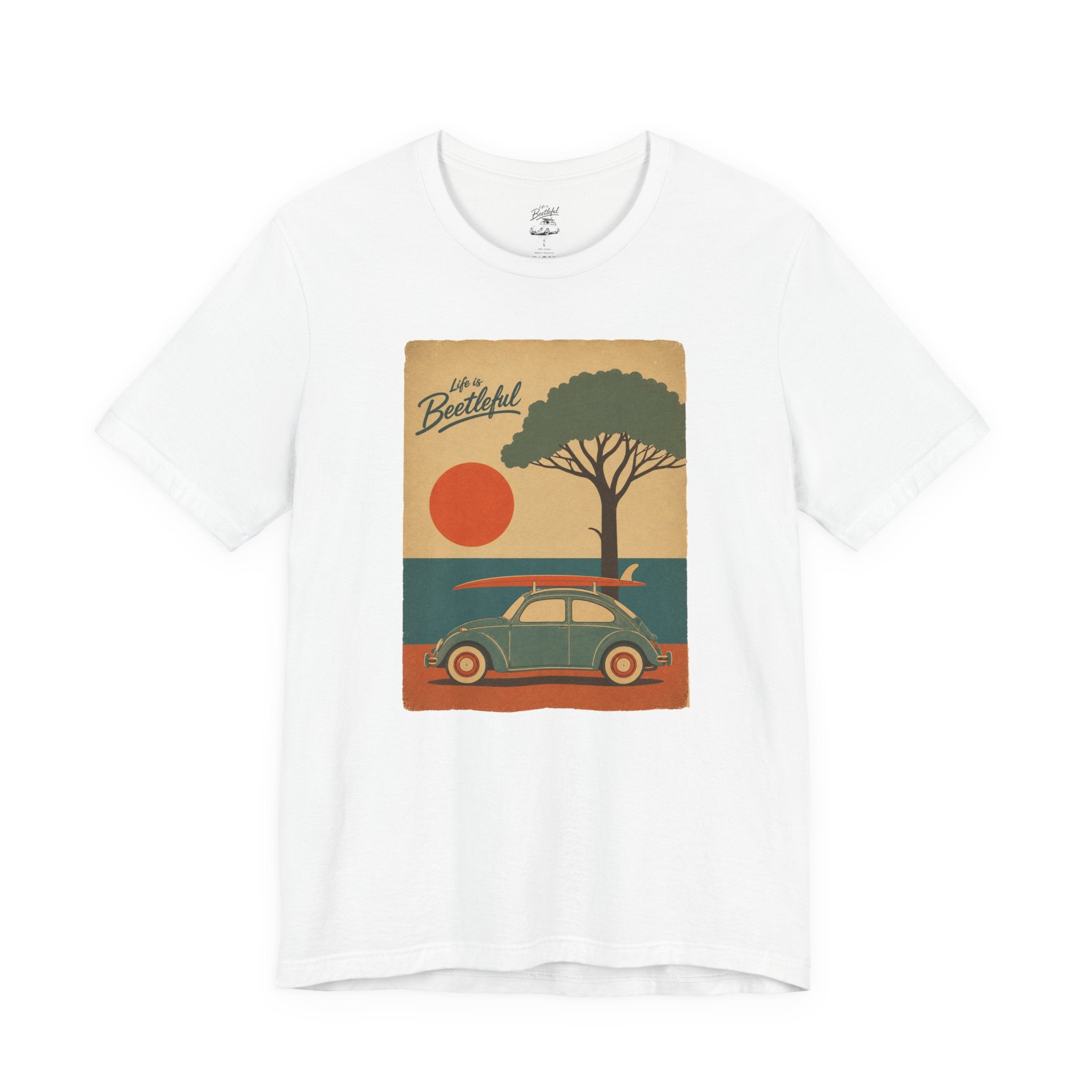 Vintage Beach Sunset Tee – 'Beachtiful' Retro Surf Wagon Shirt