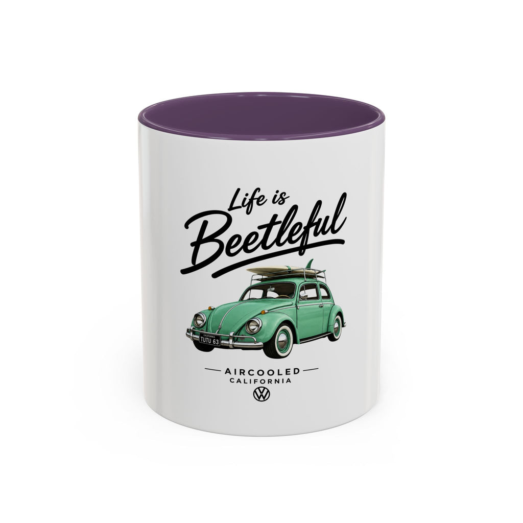 Vintage VW Beetle Coffee Mug – “Life is Beetleful” Accent Mug (11/15oz)