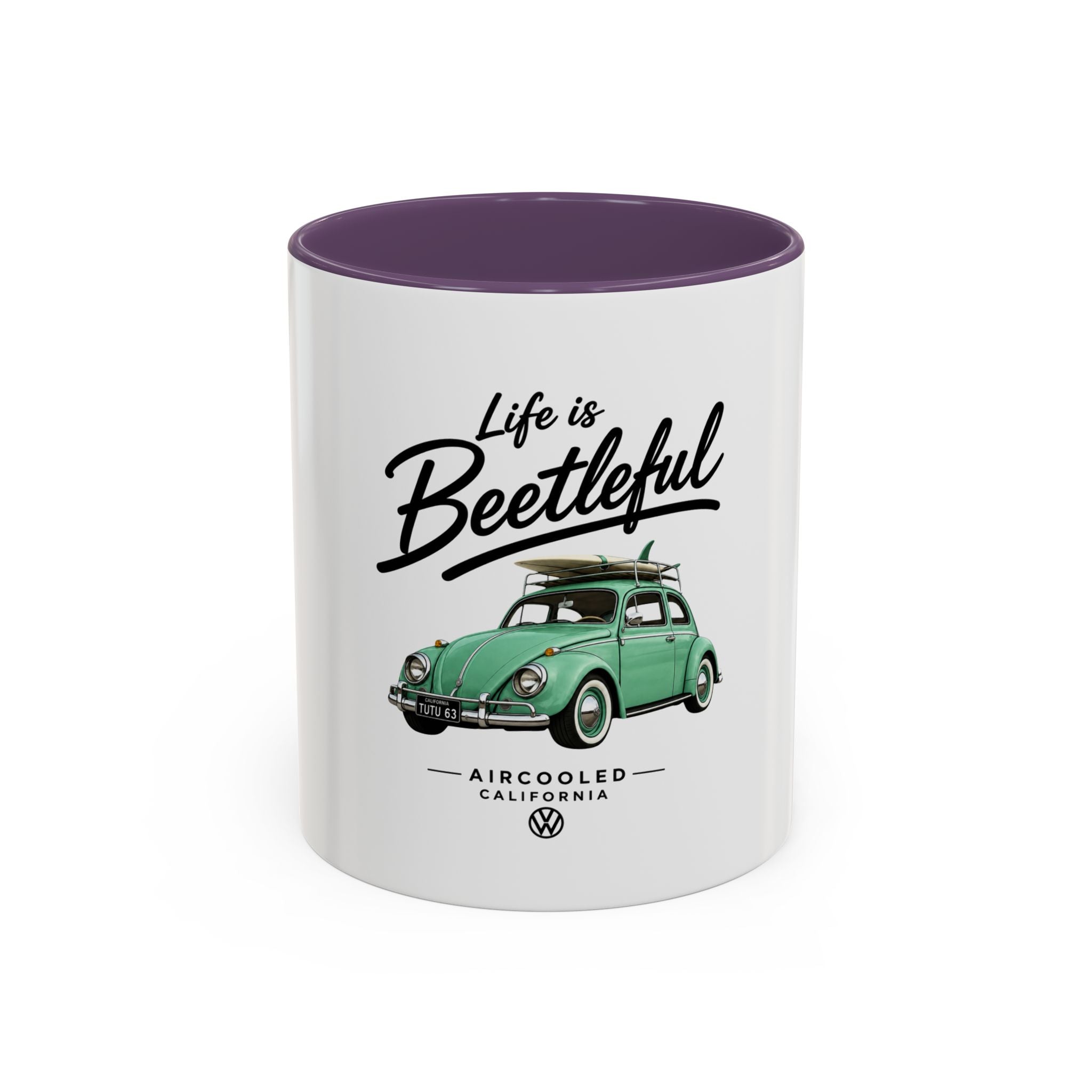 Vintage VW Beetle Coffee Mug – “Life is Beetleful” Accent Mug (11/15oz)