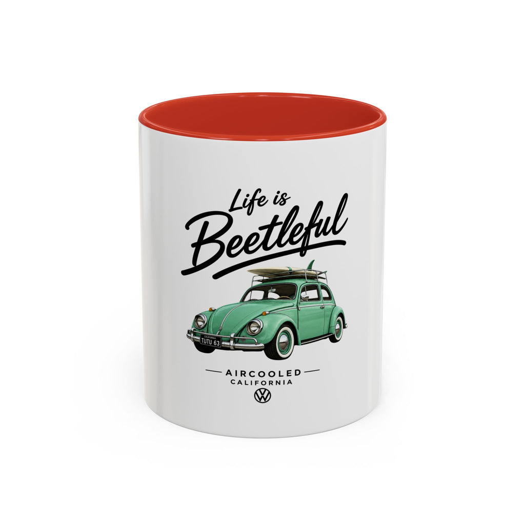 Vintage VW Beetle Coffee Mug – “Life is Beetleful” Accent Mug (11/15oz)