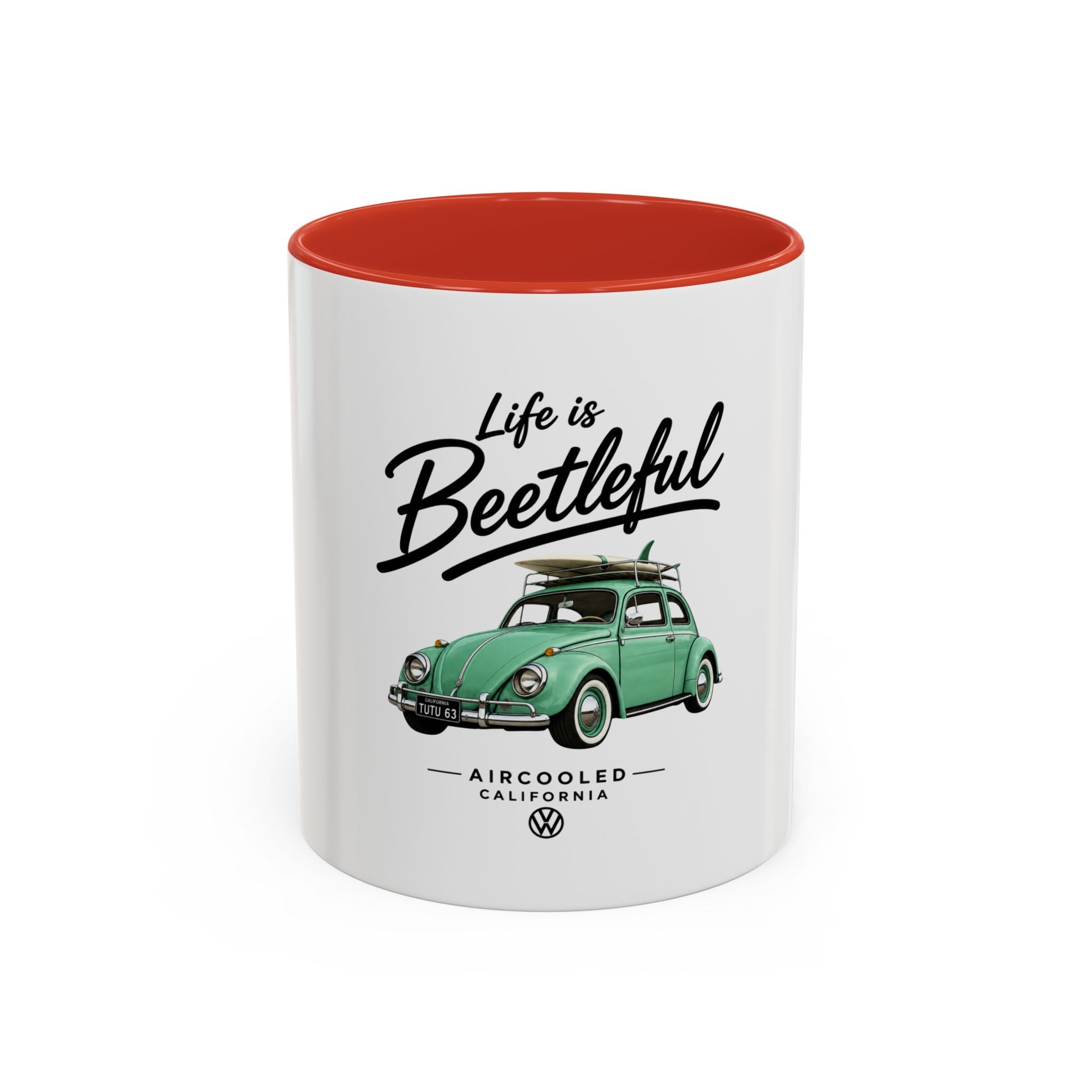 Vintage VW Beetle Coffee Mug – “Life is Beetleful” Accent Mug (11/15oz)